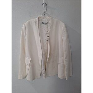 Zara Women's White Linen Blazer Office Stylish Cocktail 2494/586/251 Medium NWT*